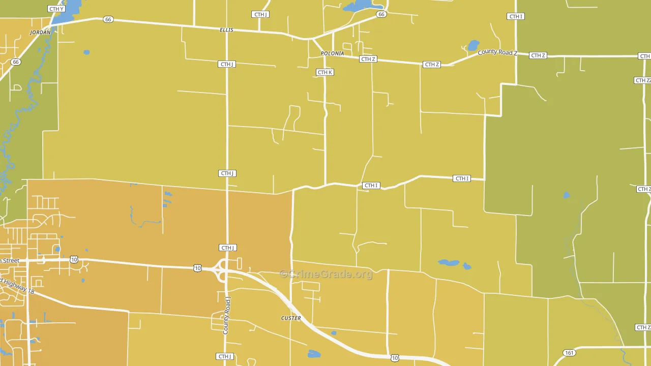 Custer, WI Map of Vehicle Theft Rates