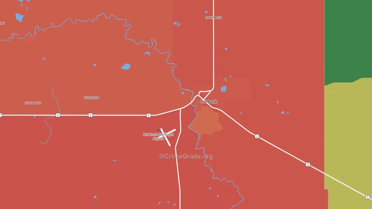 Cut Bank, MT Map of Vehicle Theft Rates