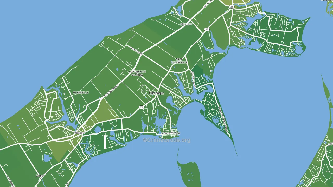 Cutchogue, NY Map of Vehicle Theft Rates