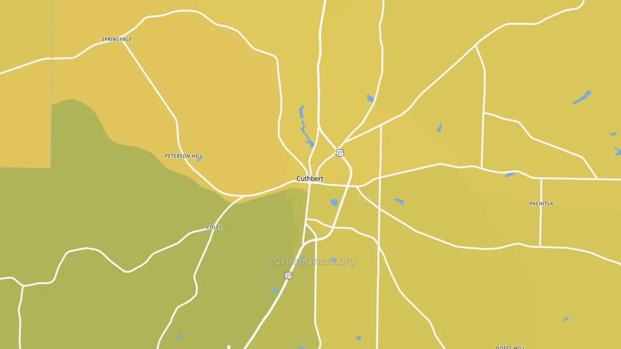 Cuthbert, GA Map of Vehicle Theft Rates