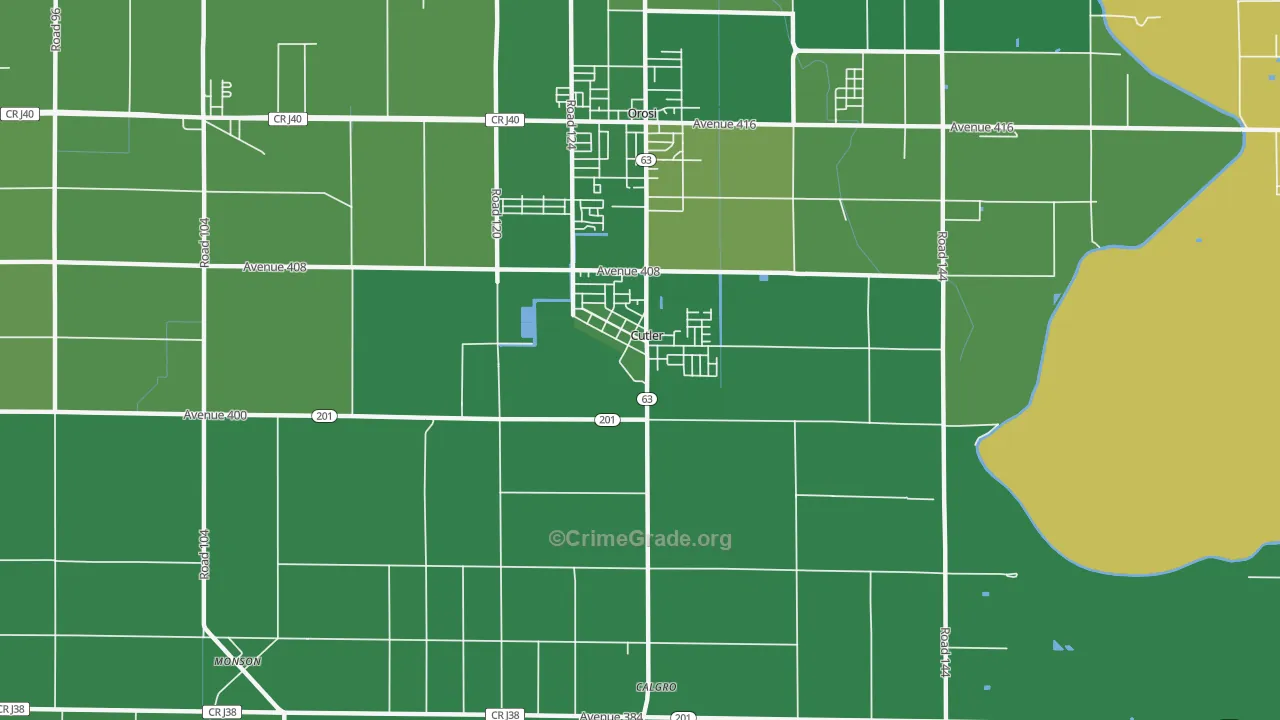 Cutler, CA Map of Vehicle Theft Rates