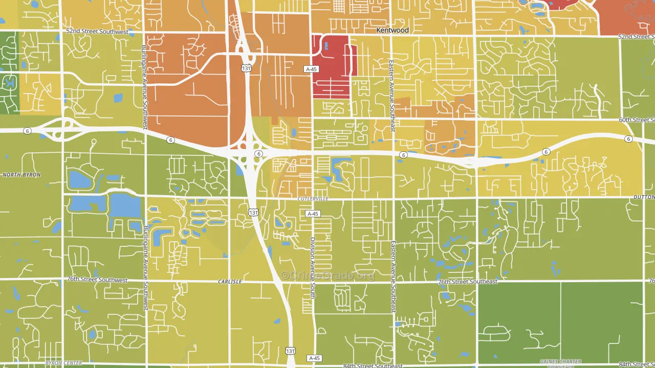 Cutlerville, MI Map of Vehicle Theft Rates