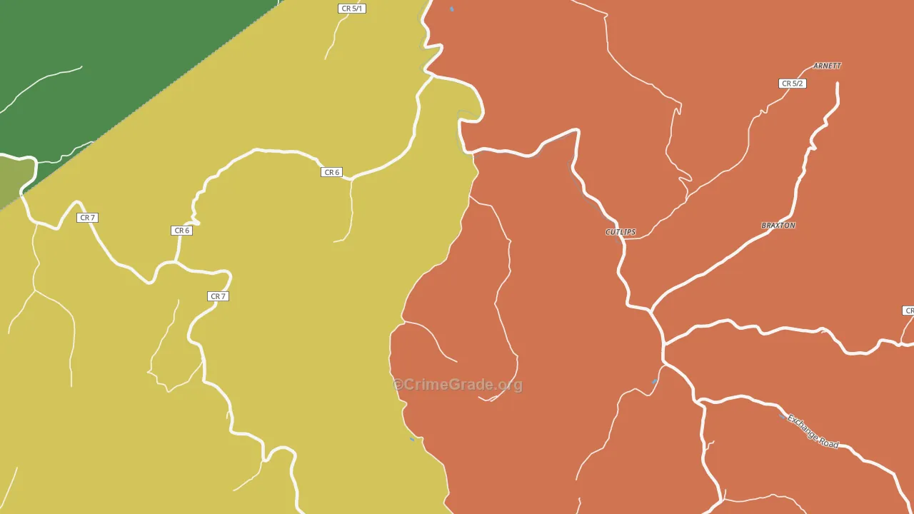 Cutlips, WV Map of Vehicle Theft Rates