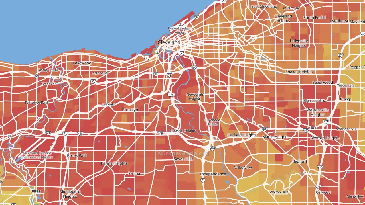Cuyahoga County, OH Map of Vehicle Theft Rates