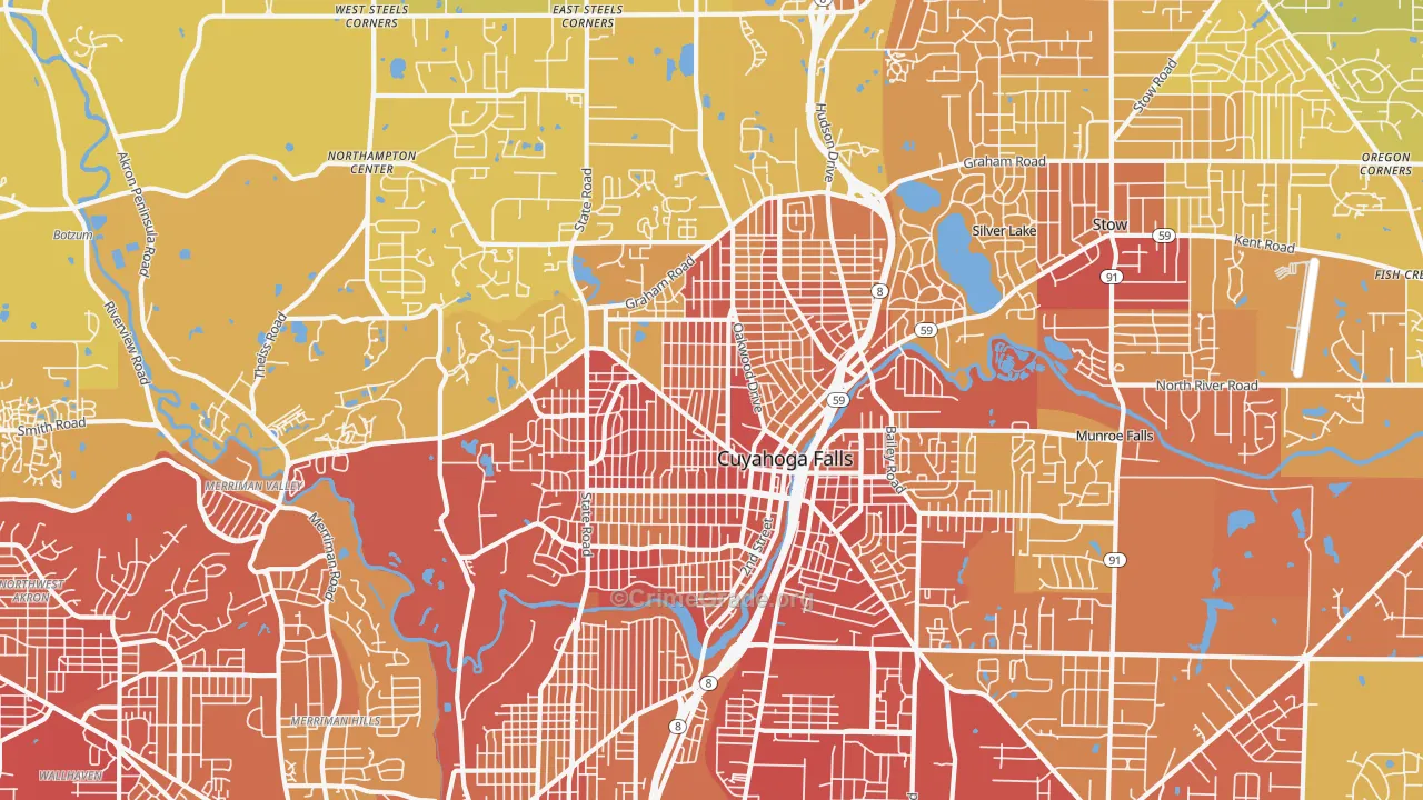 Cuyahoga Falls, OH Map of Vehicle Theft Rates