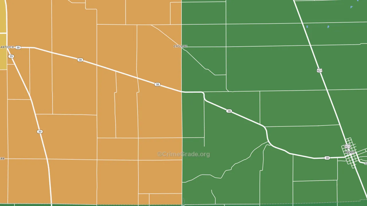 Cyclone, IN Map of Vehicle Theft Rates