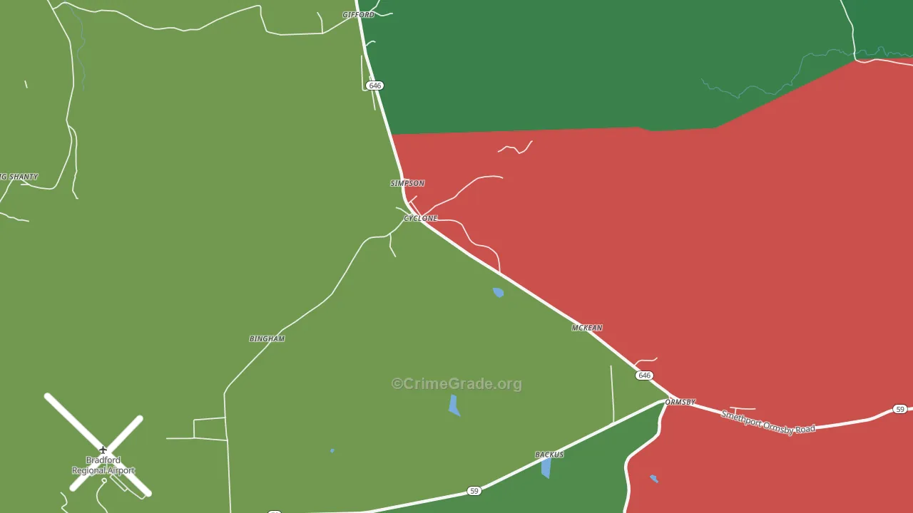 Cyclone, PA Map of Vehicle Theft Rates