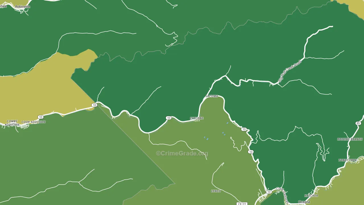 Cyclone, WV Map of Vehicle Theft Rates