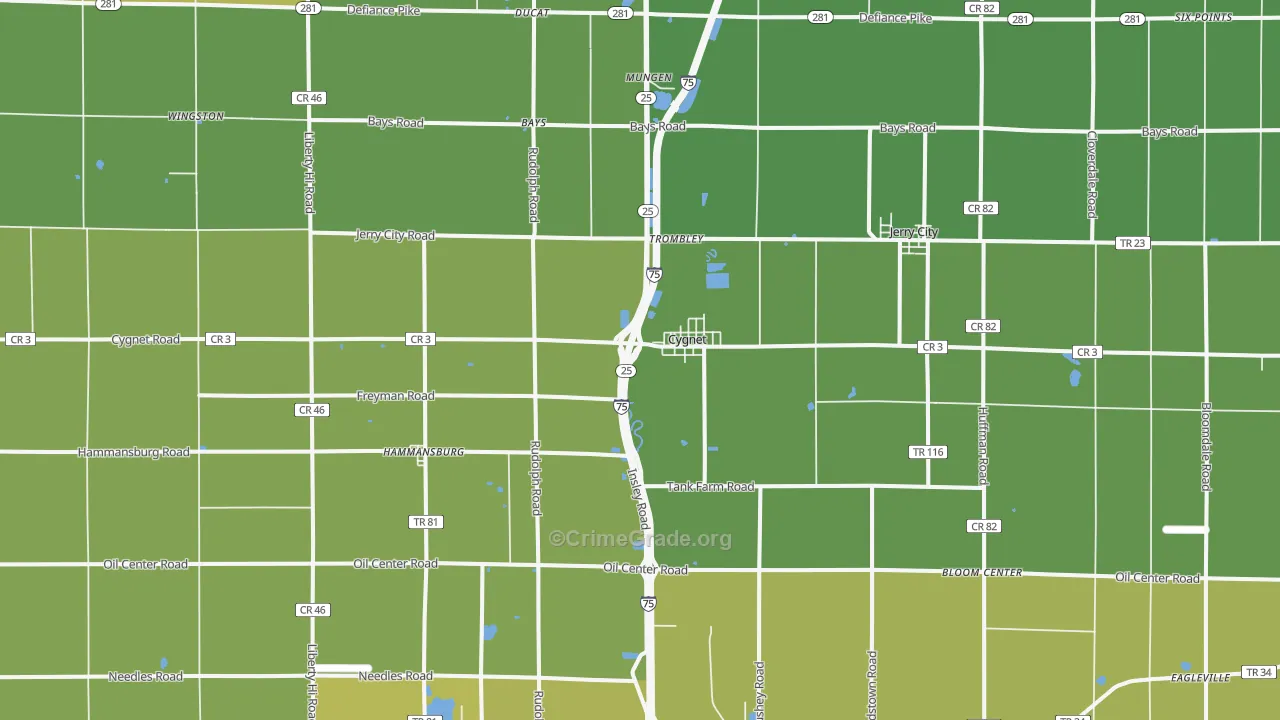 Cygnet, OH Map of Vehicle Theft Rates