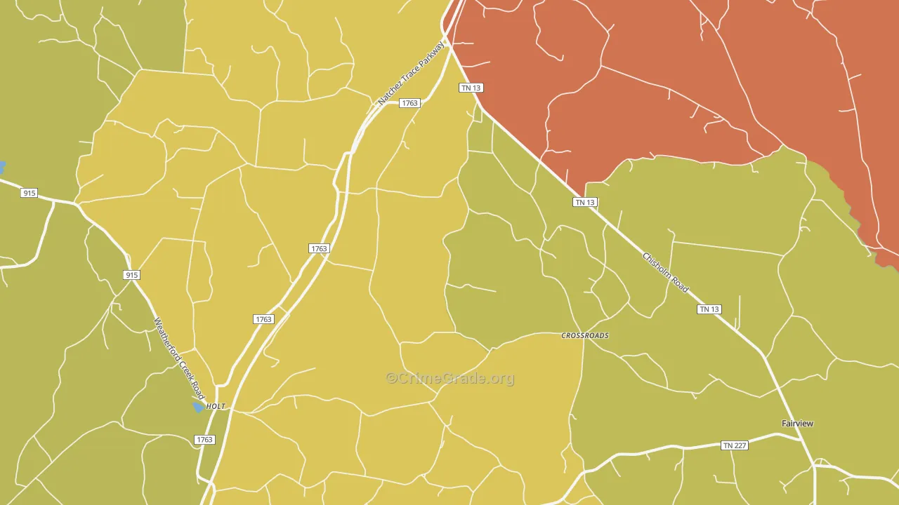 Cypress Inn, TN Map of Vehicle Theft Rates