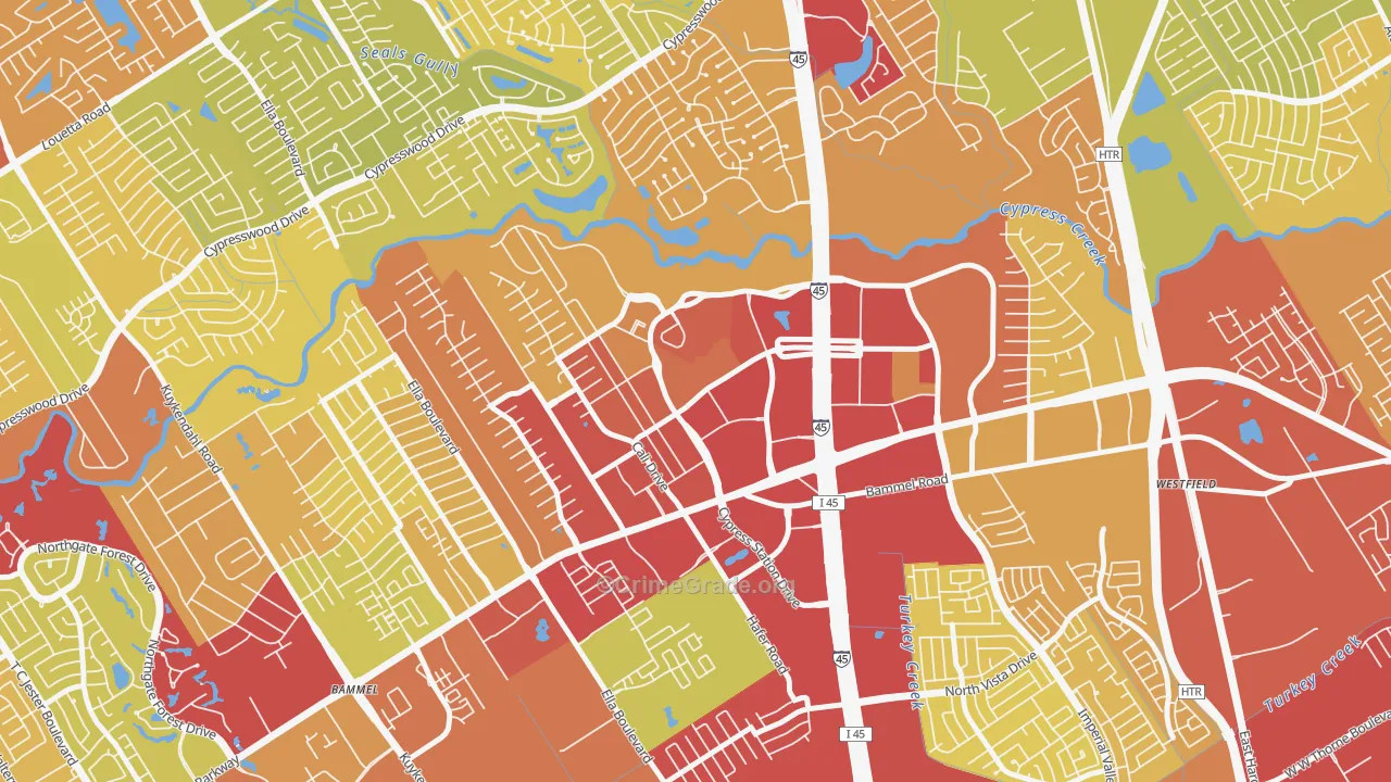 Cypress Station, Houston, TX Map of Vehicle Theft Rates