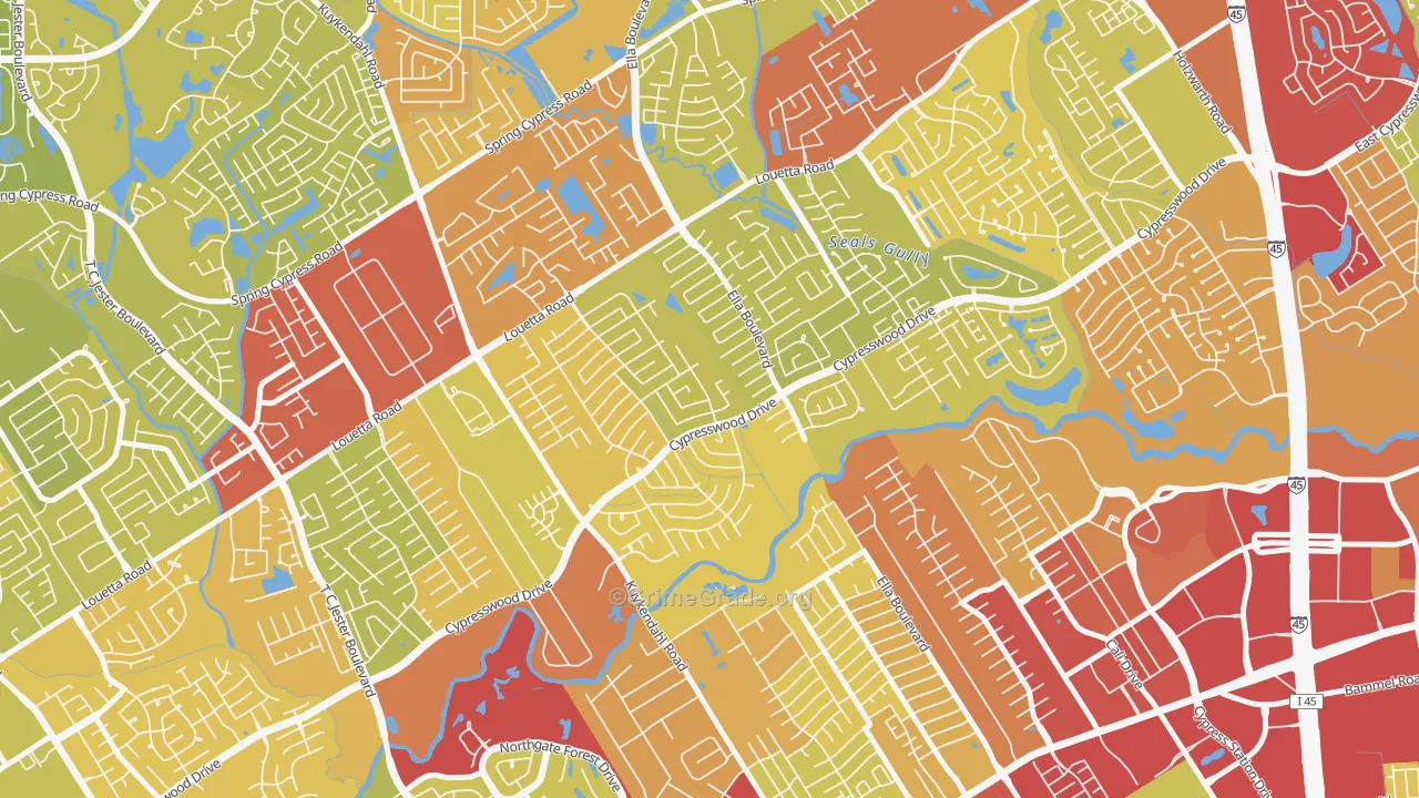 Cypresswood, Spring, TX Map of Vehicle Theft Rates
