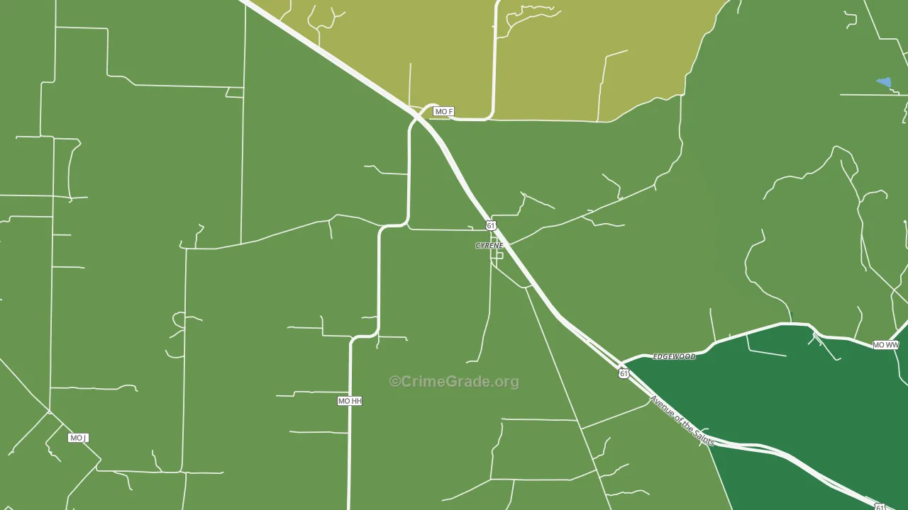 Cyrene, MO Map of Vehicle Theft Rates