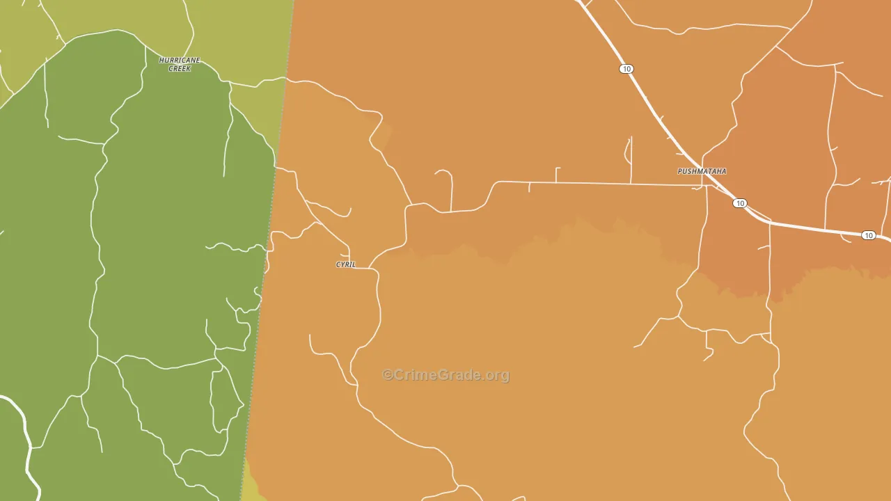Cyril, AL Map of Vehicle Theft Rates
