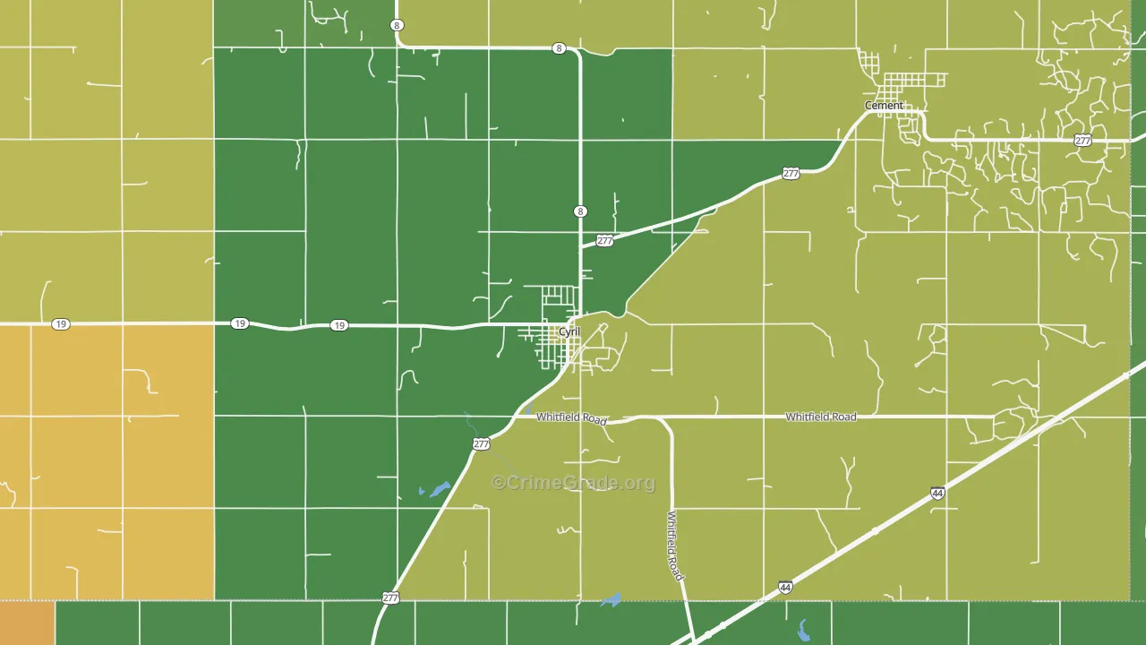 Cyril, OK Map of Vehicle Theft Rates