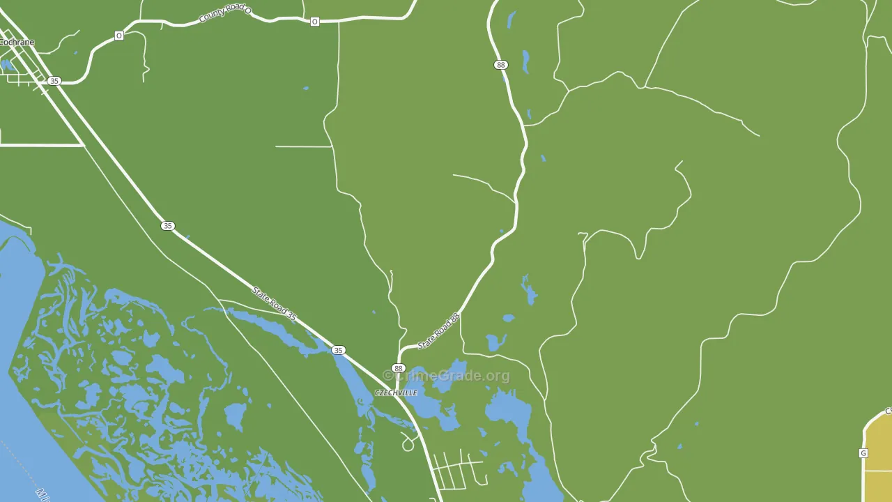 Czechville, WI Map of Vehicle Theft Rates