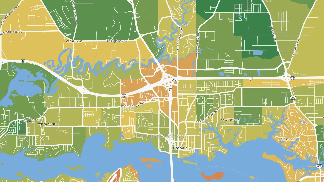 D'Iberville, MS Map of Vehicle Theft Rates