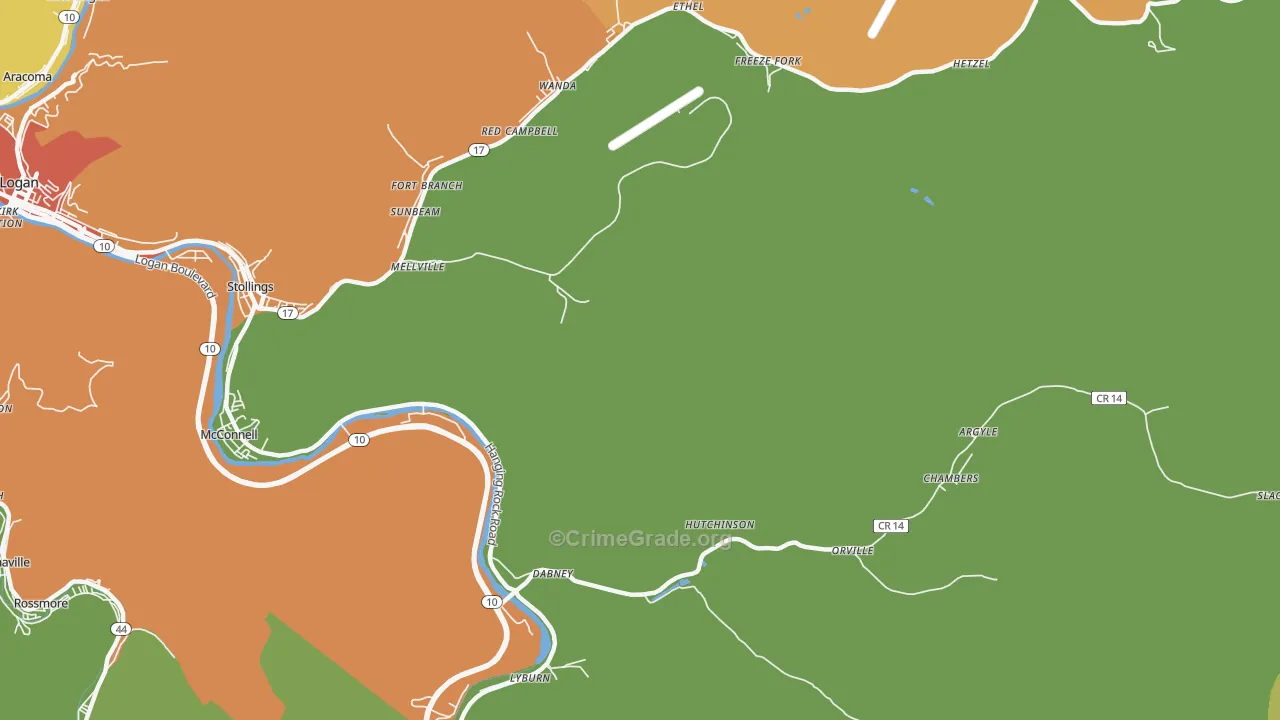 Dabney, WV Map of Vehicle Theft Rates