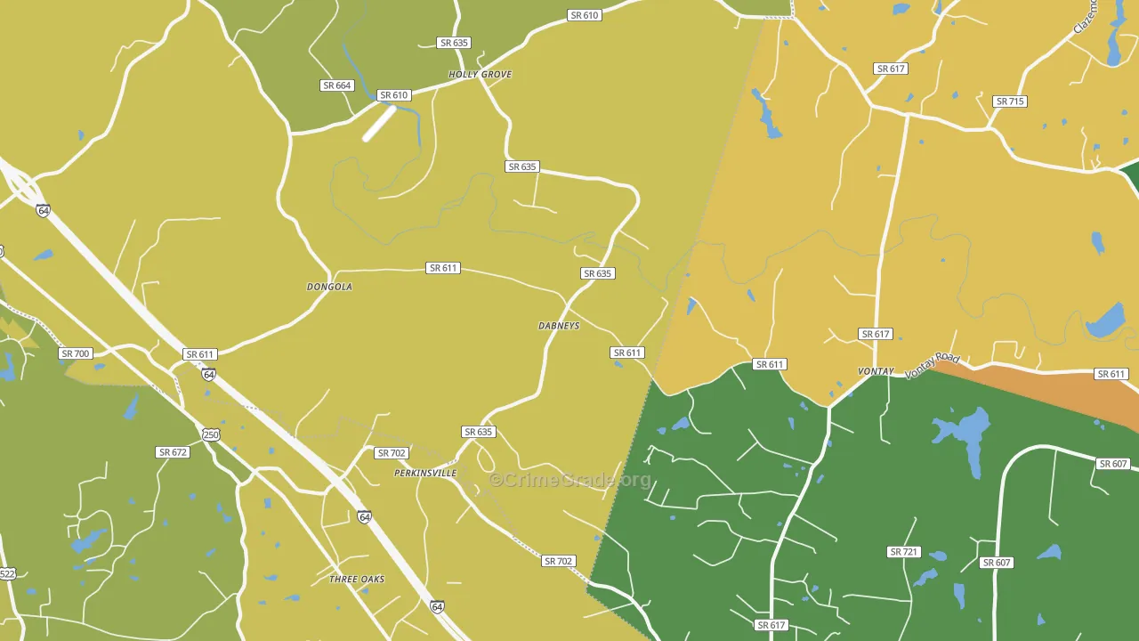 Dabneys, VA Map of Vehicle Theft Rates