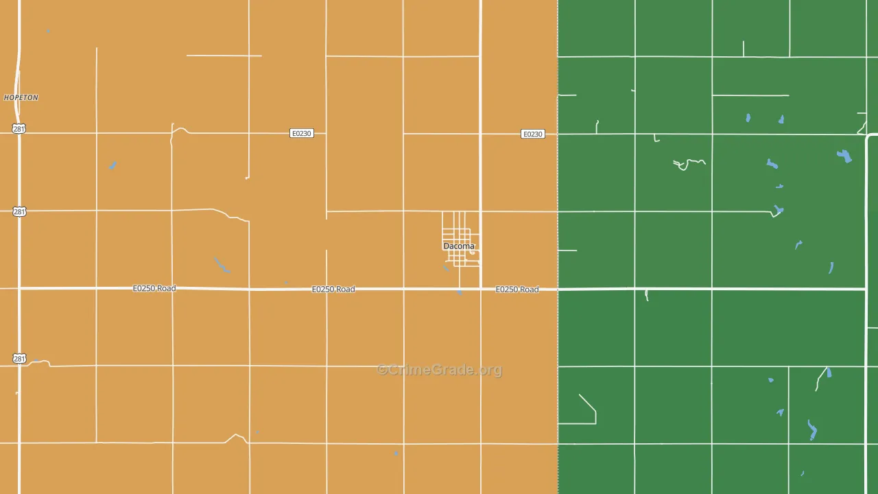Dacoma, OK Map of Vehicle Theft Rates
