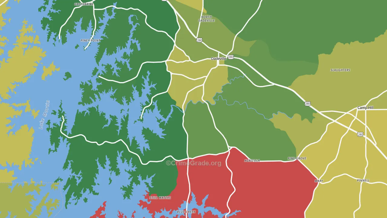Dadeville, AL Map of Vehicle Theft Rates