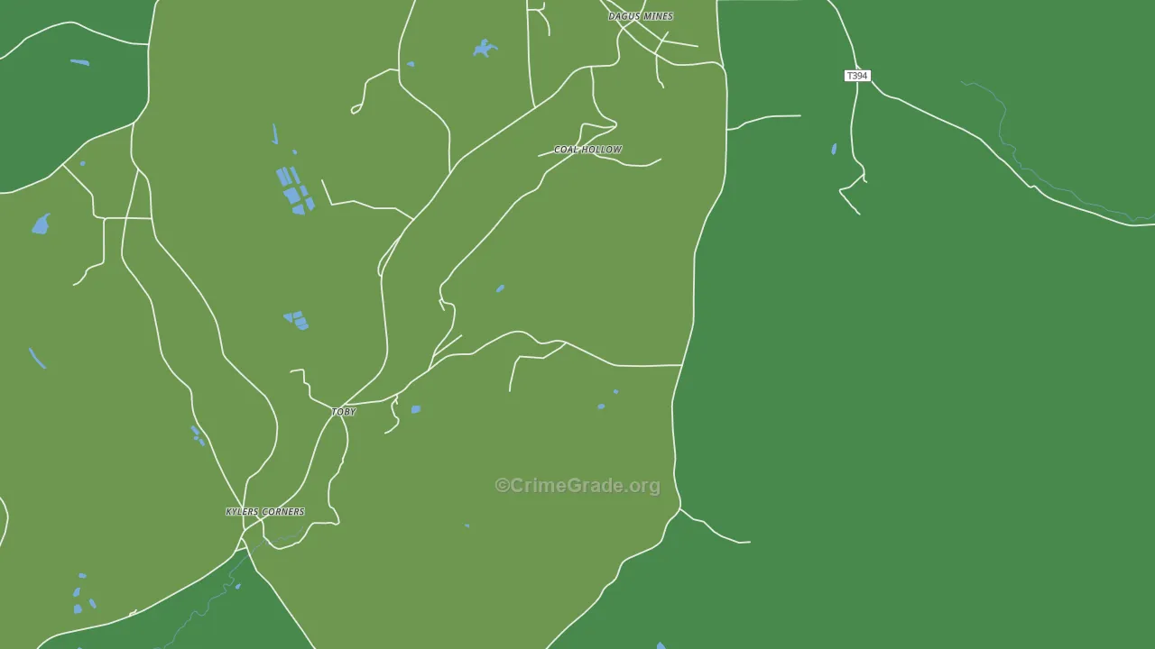 Dagus Mines, PA Map of Vehicle Theft Rates