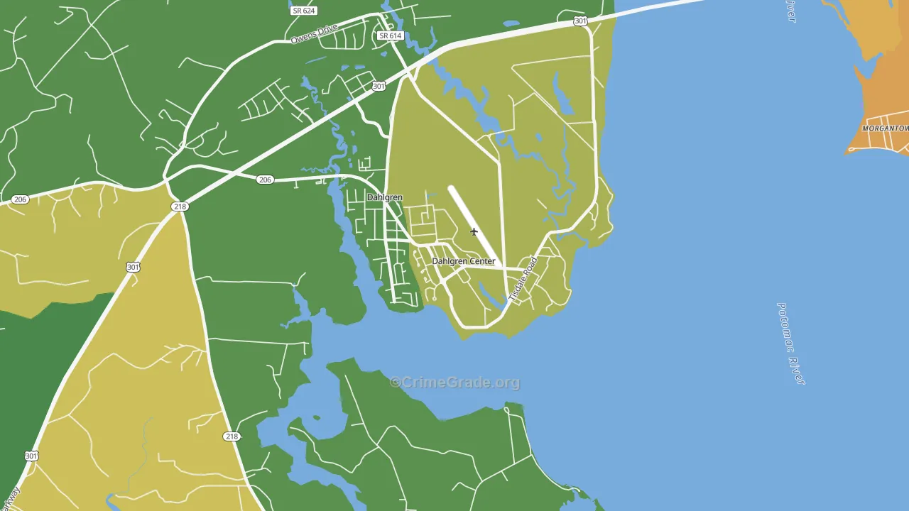 Dahlgren, VA Map of Vehicle Theft Rates