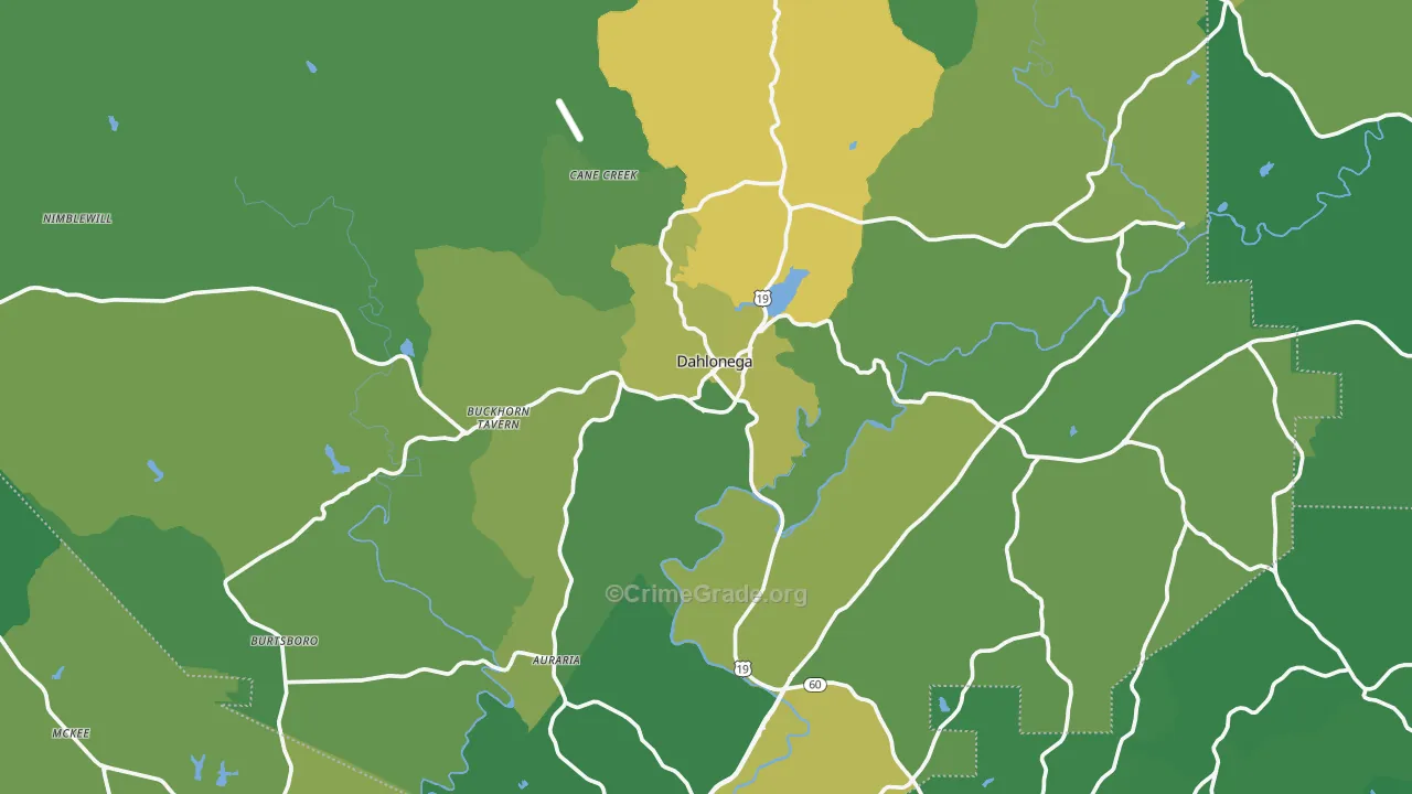 Dahlonega, GA Map of Vehicle Theft Rates