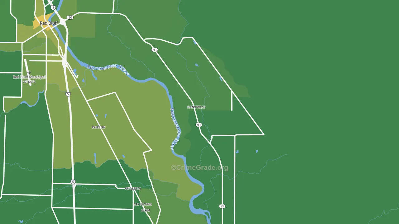 Dairyville, CA Map of Vehicle Theft Rates