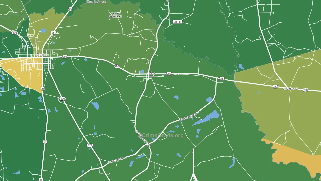Daisy, GA Map of Vehicle Theft Rates