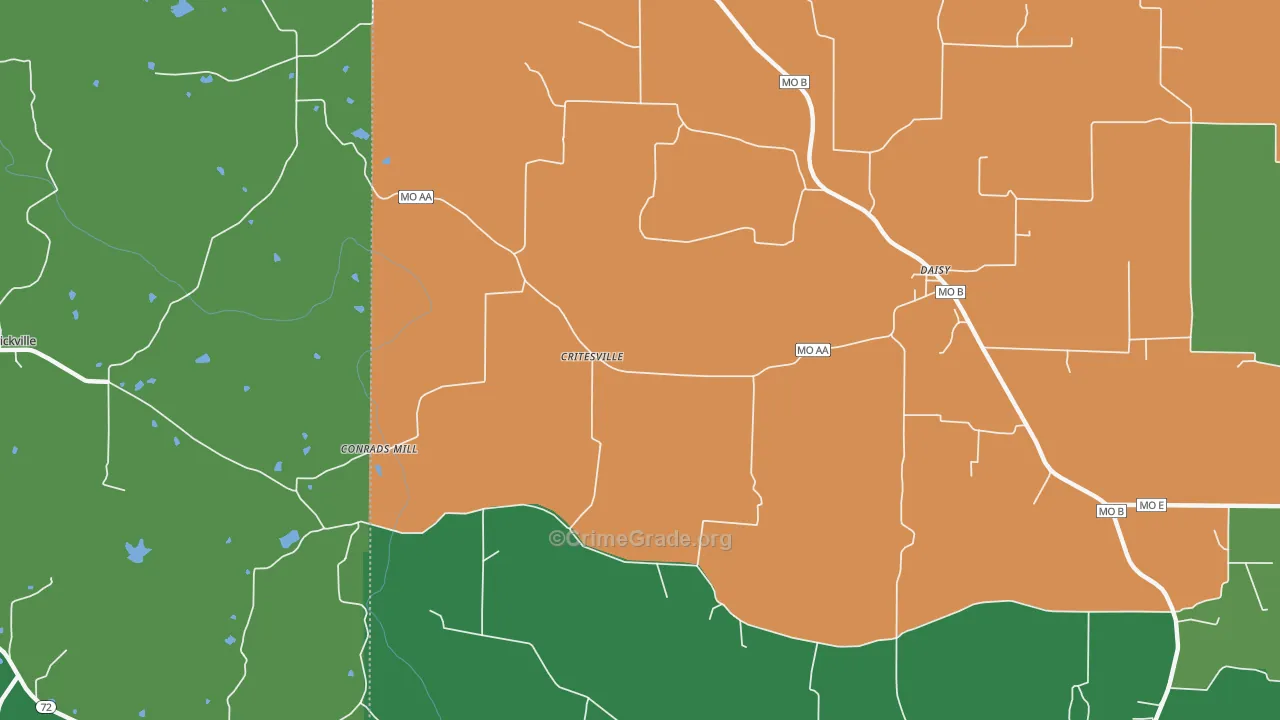 Daisy, MO Map of Vehicle Theft Rates