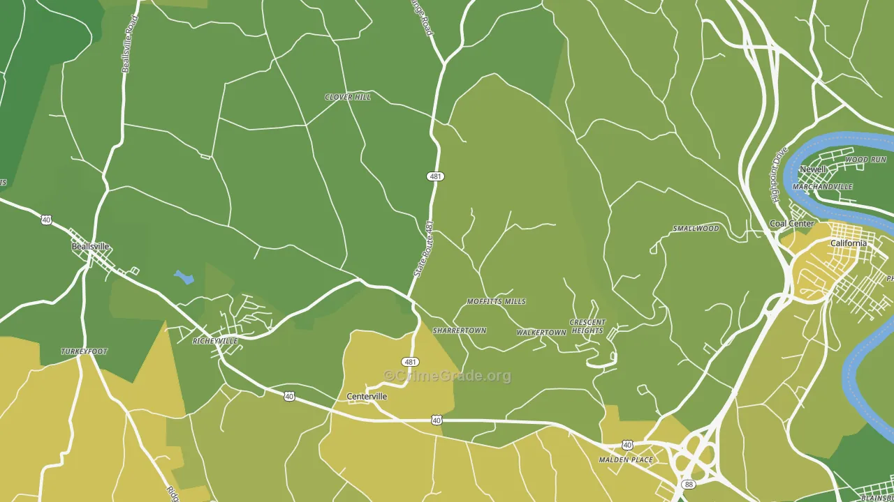 Daisytown, PA Map of Vehicle Theft Rates