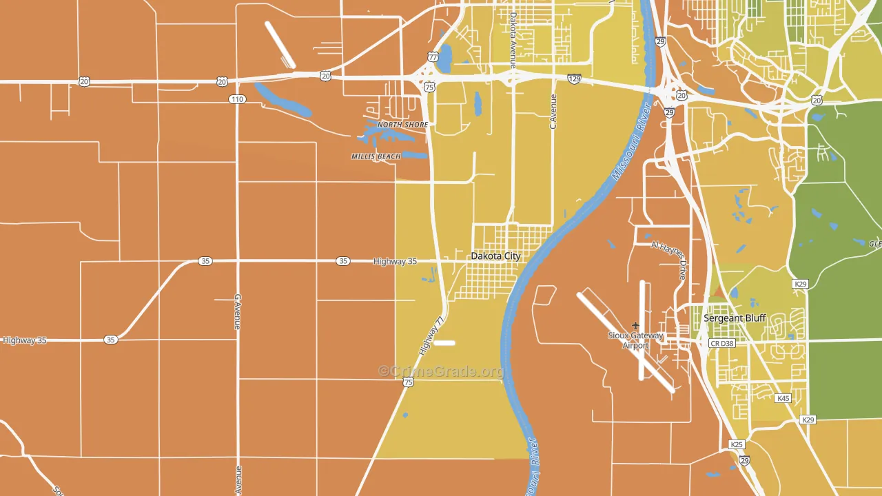 Dakota City, NE Map of Vehicle Theft Rates