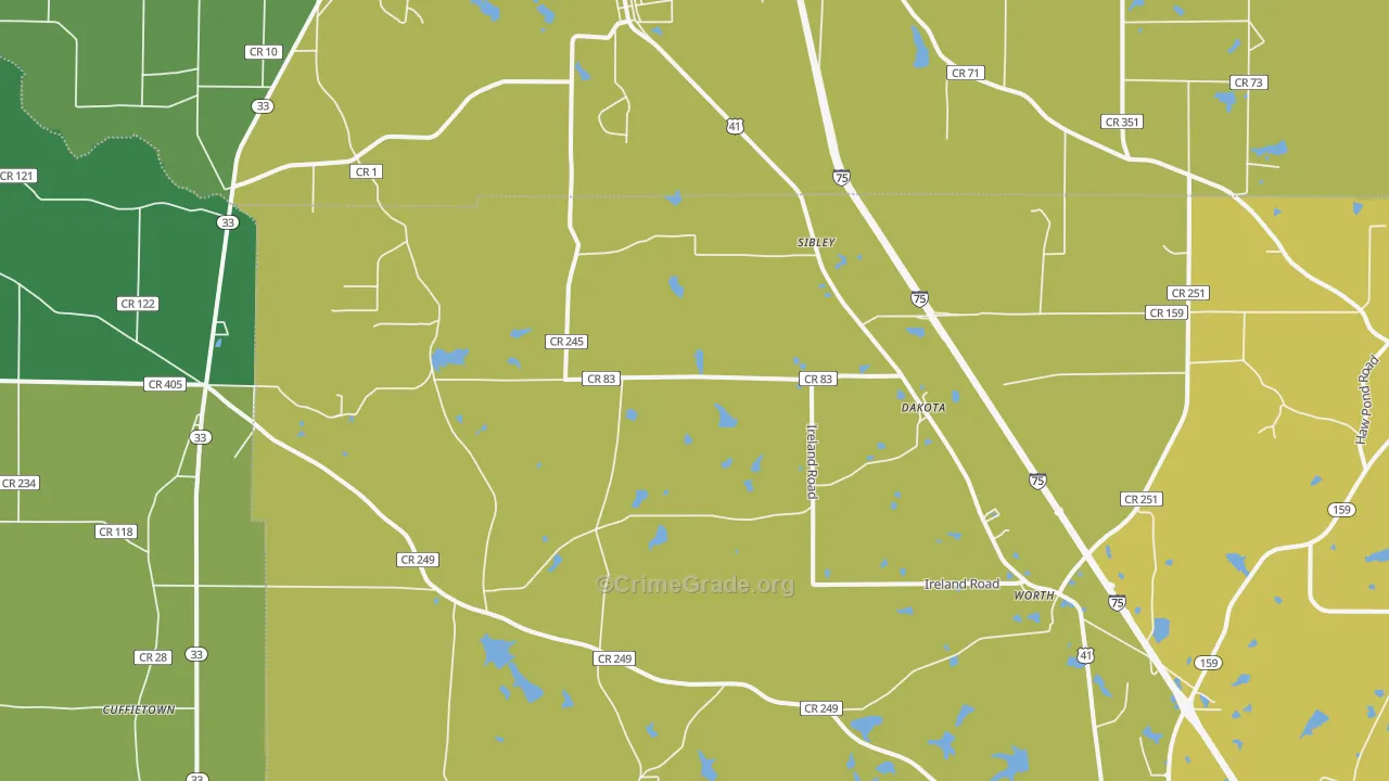 Dakota, GA Map of Vehicle Theft Rates