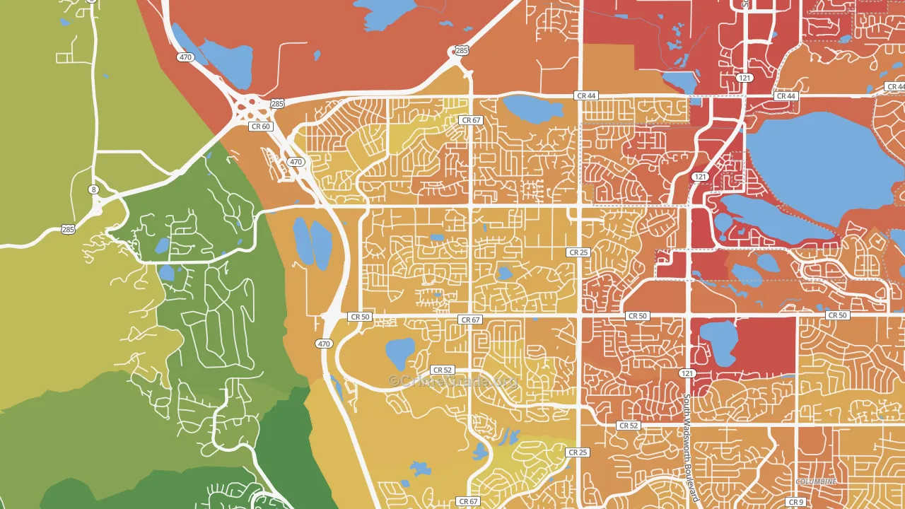 Dakota Ridge, CO Map of Vehicle Theft Rates