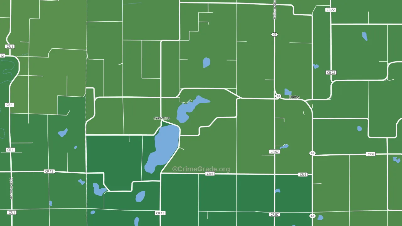 Dalbo, MN Map of Vehicle Theft Rates
