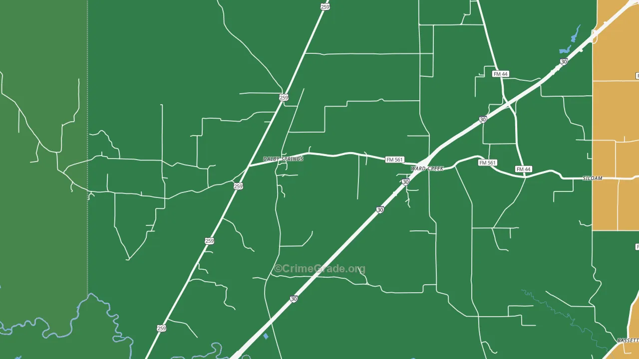 Dalby Springs, TX Map of Vehicle Theft Rates