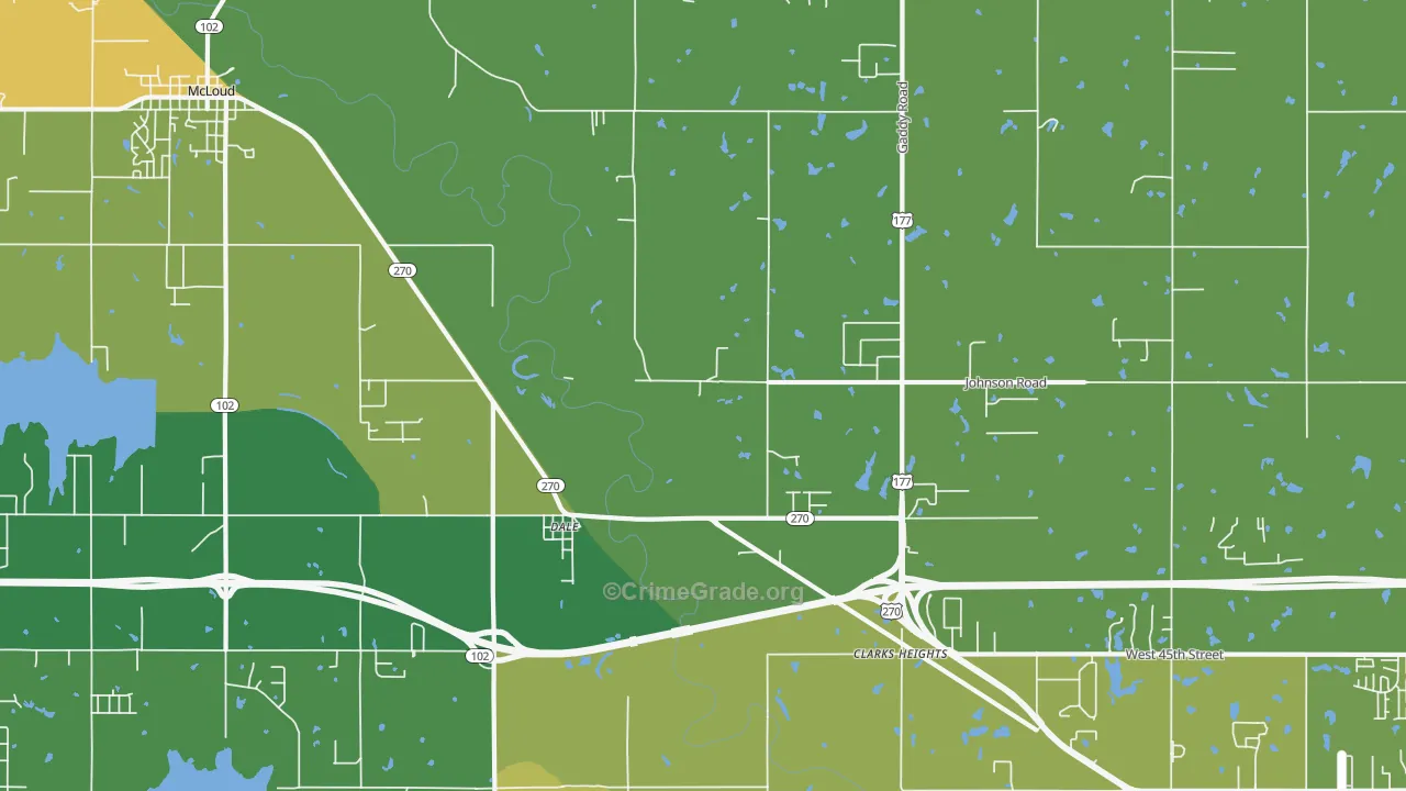Dale, OK Map of Vehicle Theft Rates