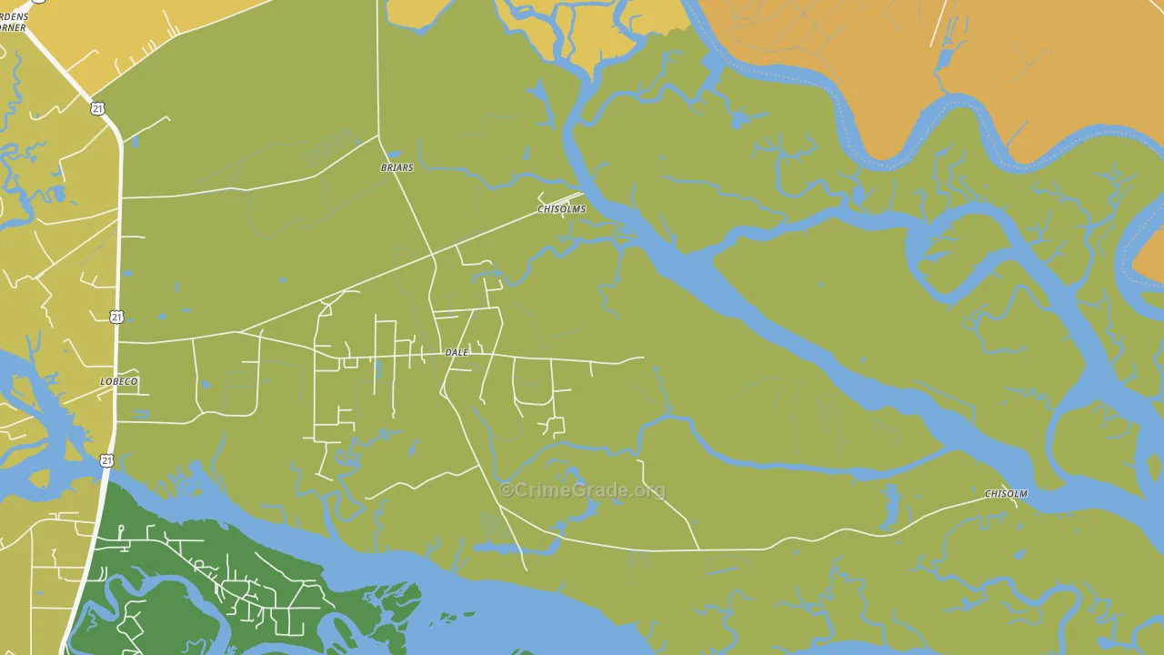 Dale, SC Map of Vehicle Theft Rates