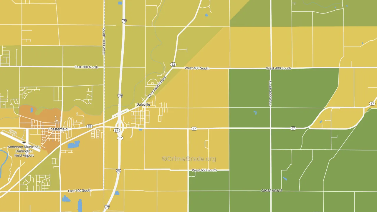Daleville, IN Map of Vehicle Theft Rates