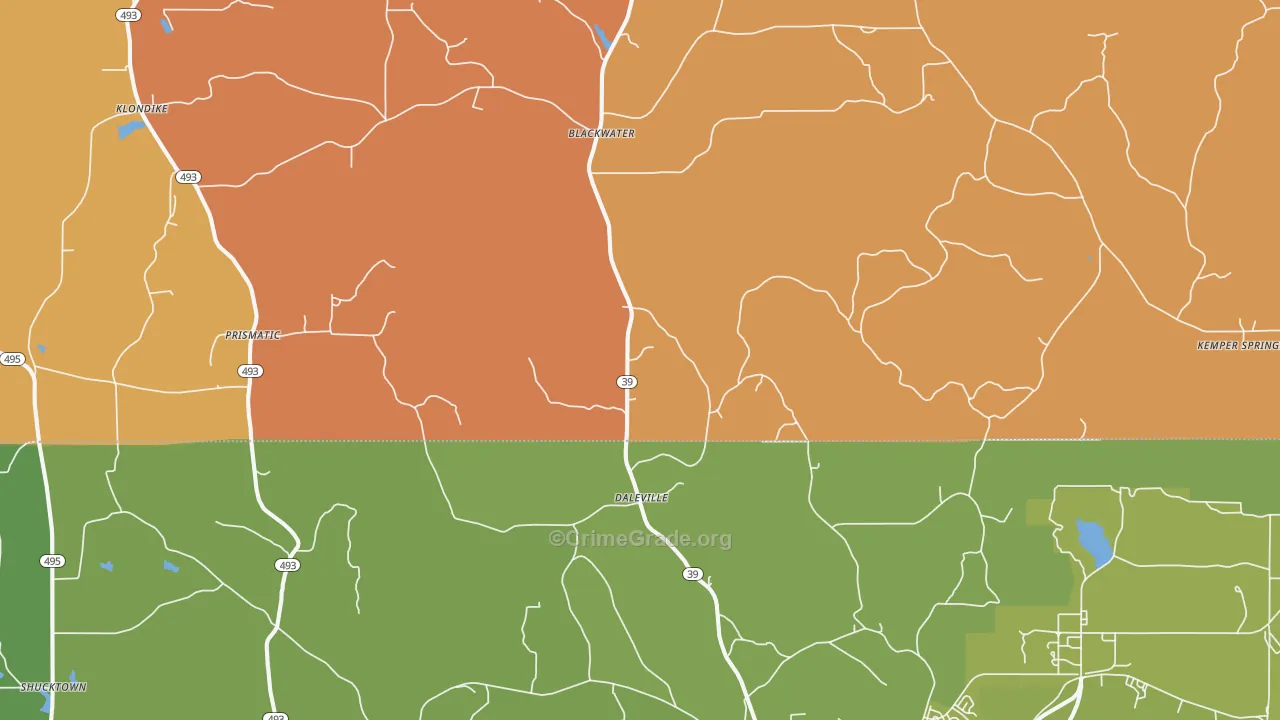 Daleville, MS Map of Vehicle Theft Rates