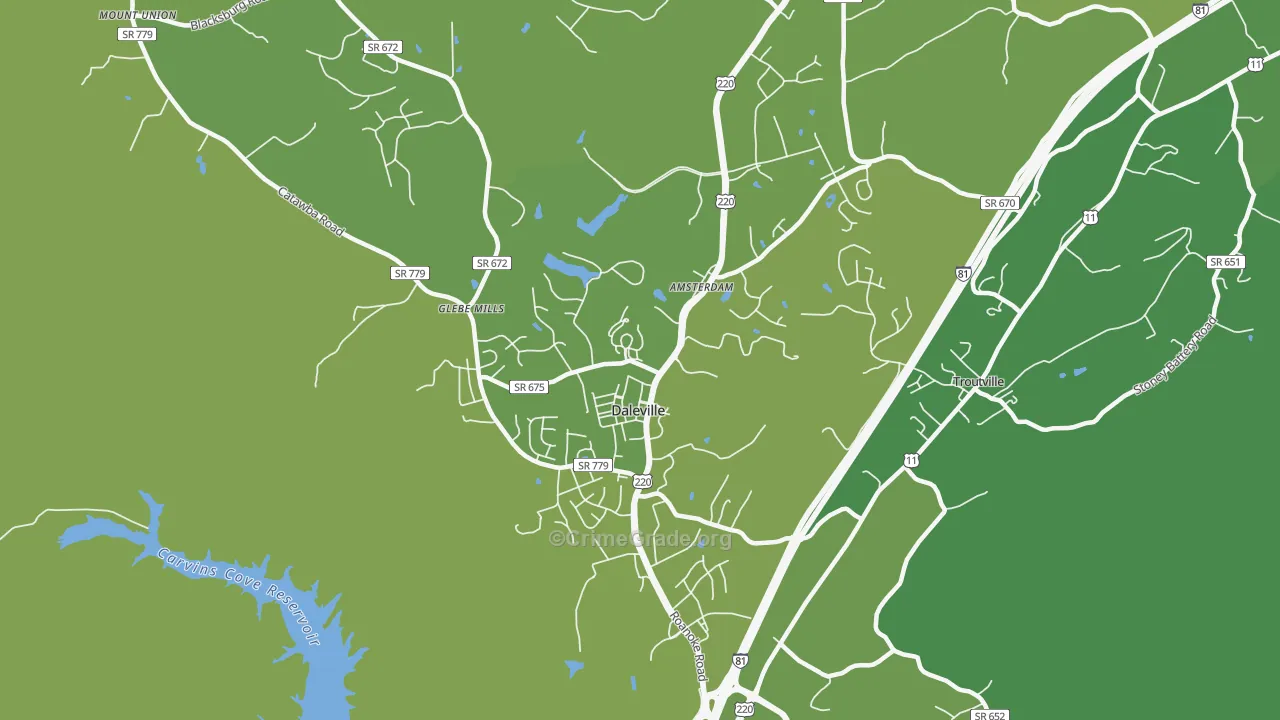 Daleville, VA Map of Vehicle Theft Rates