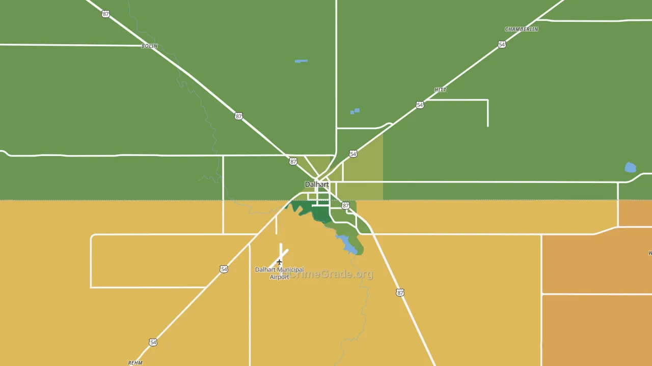 Dalhart, TX Map of Vehicle Theft Rates