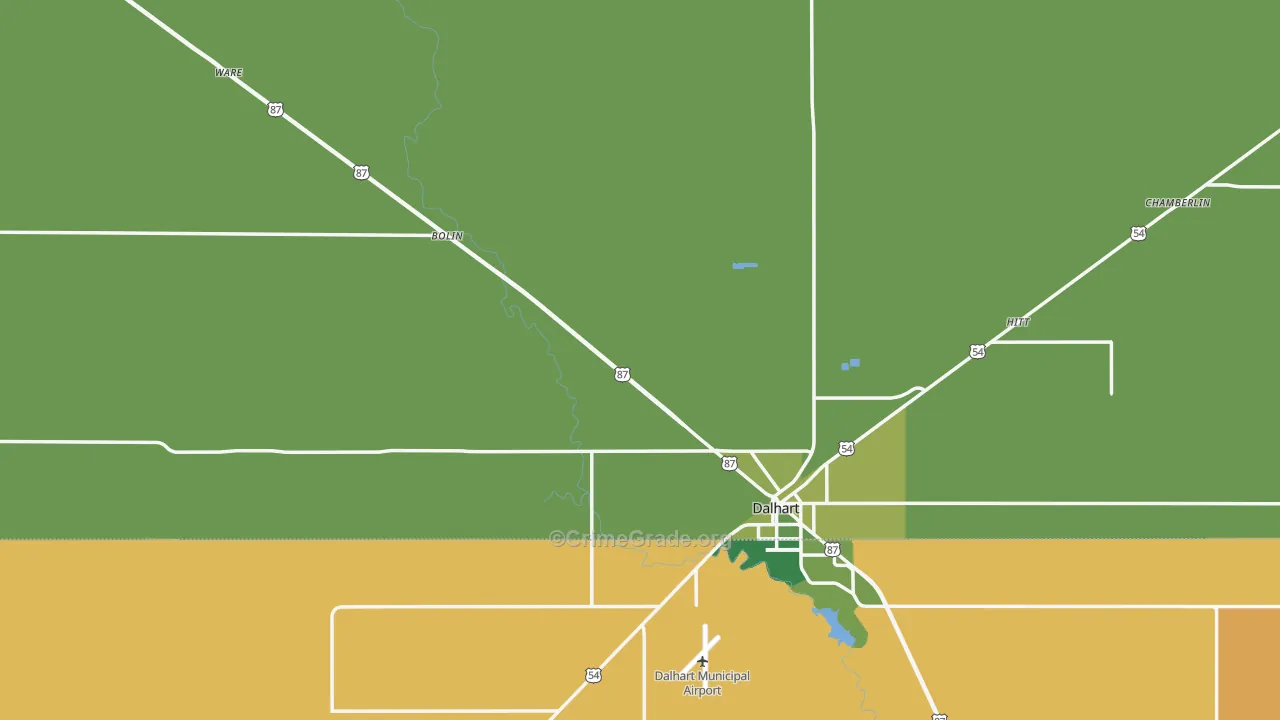 Dallam County, TX Map of Vehicle Theft Rates