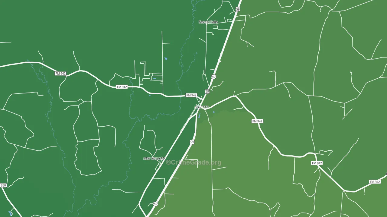 Dallardsville, TX Map of Vehicle Theft Rates