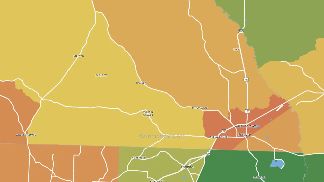 Dallas County, AR Map of Vehicle Theft Rates
