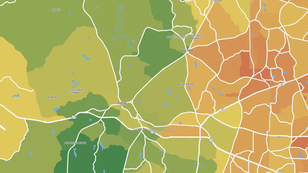 Dallas, GA Map of Vehicle Theft Rates