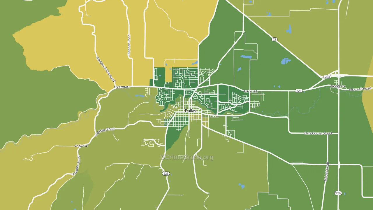 Dallas, OR Map of Vehicle Theft Rates