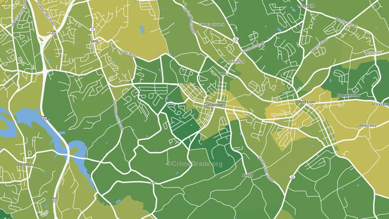 Dallastown, PA Map of Vehicle Theft Rates