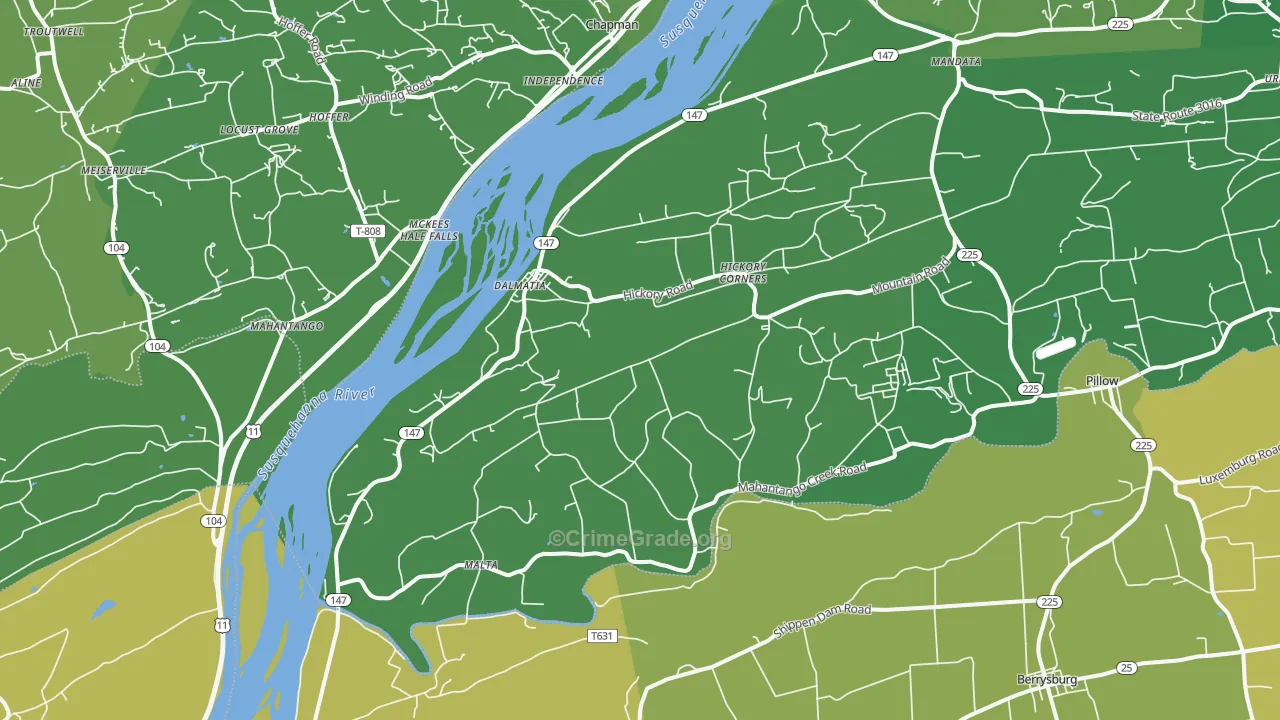 Dalmatia, PA Map of Vehicle Theft Rates